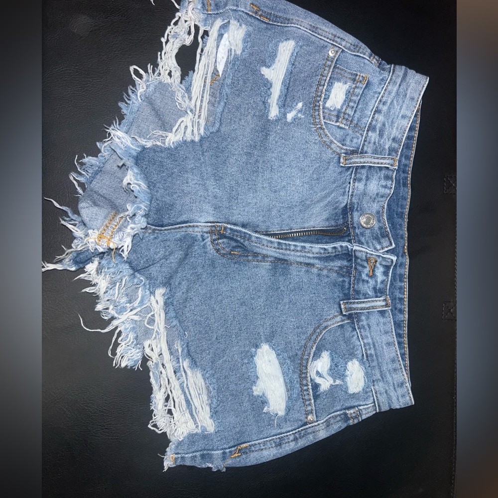 SHEIN Light Blue Distressed High-Rise Jean Shorts